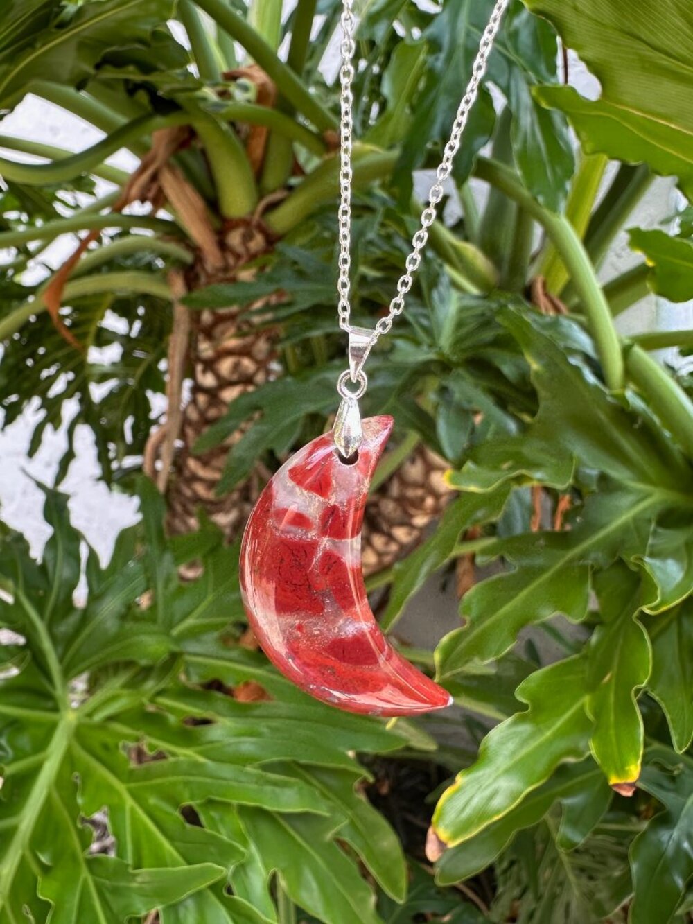 NEW Red Jasper Crescent Moon Pendant Necklace